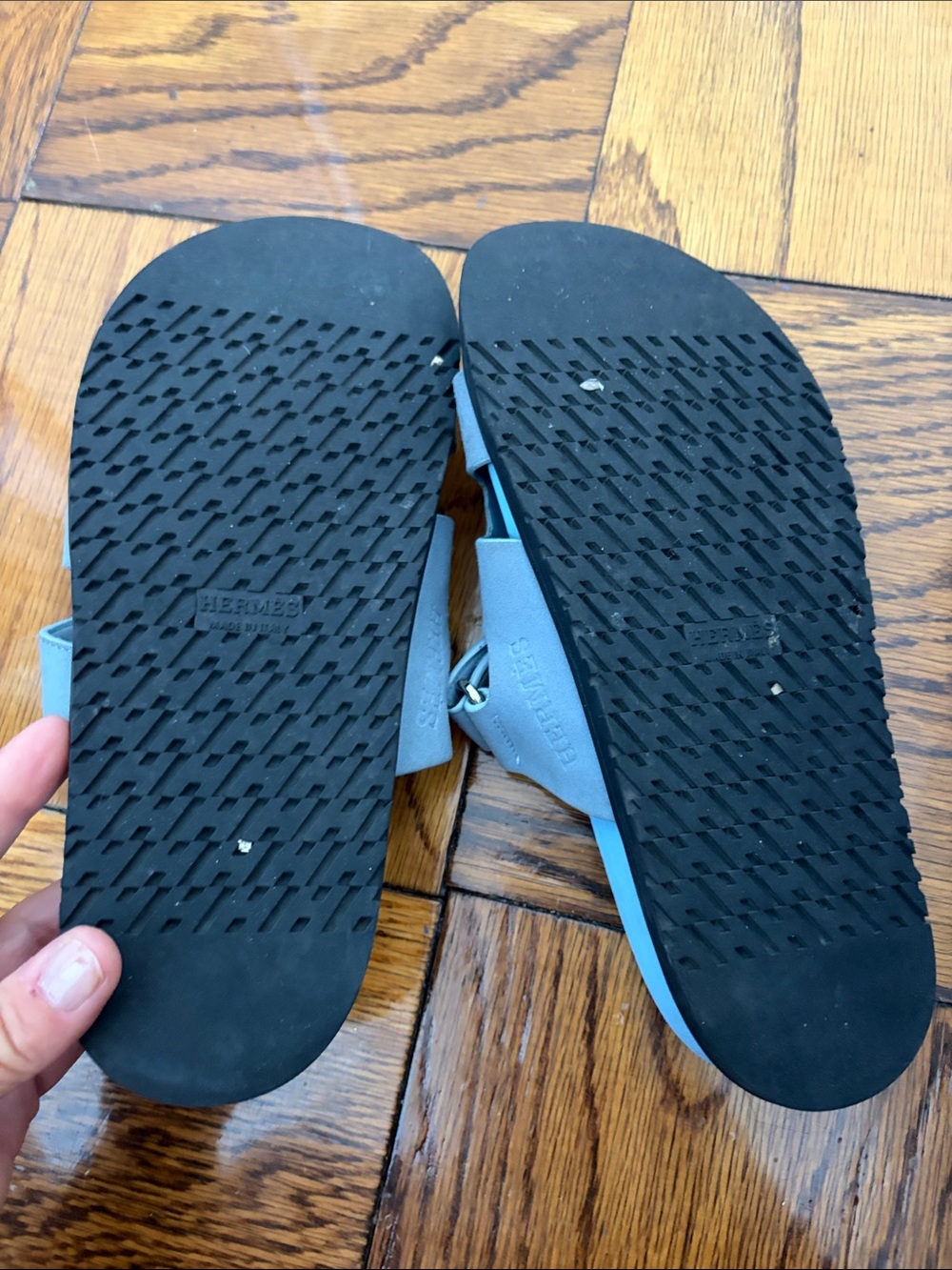 Hermes Light Blue and Gray Suede Slide Sandals - Picture 5 of 5